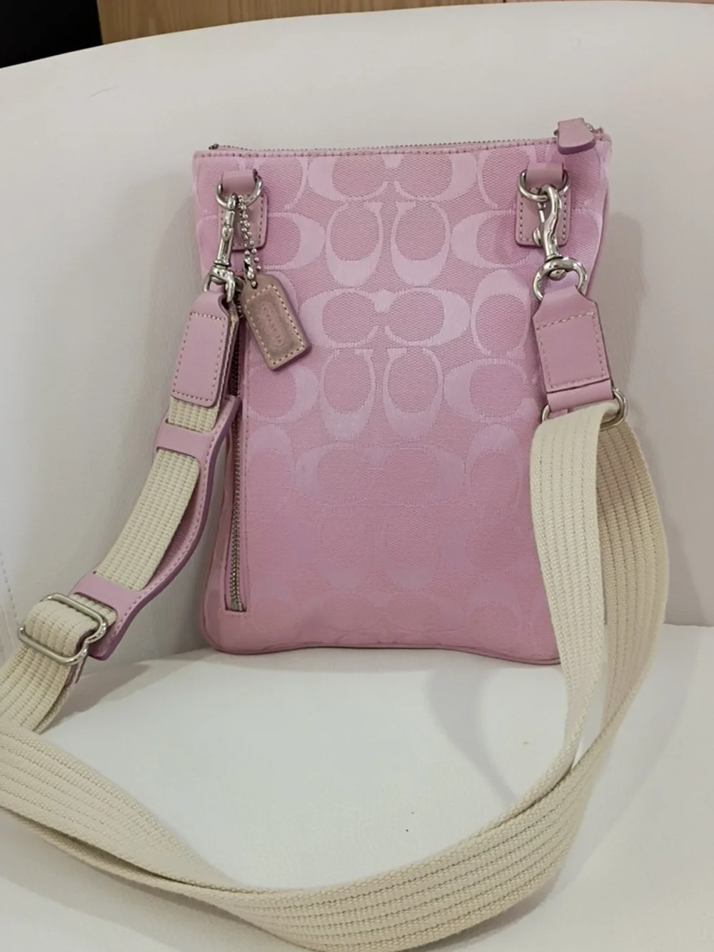 Coach Pink Signature Crossbody with Suede Stripe